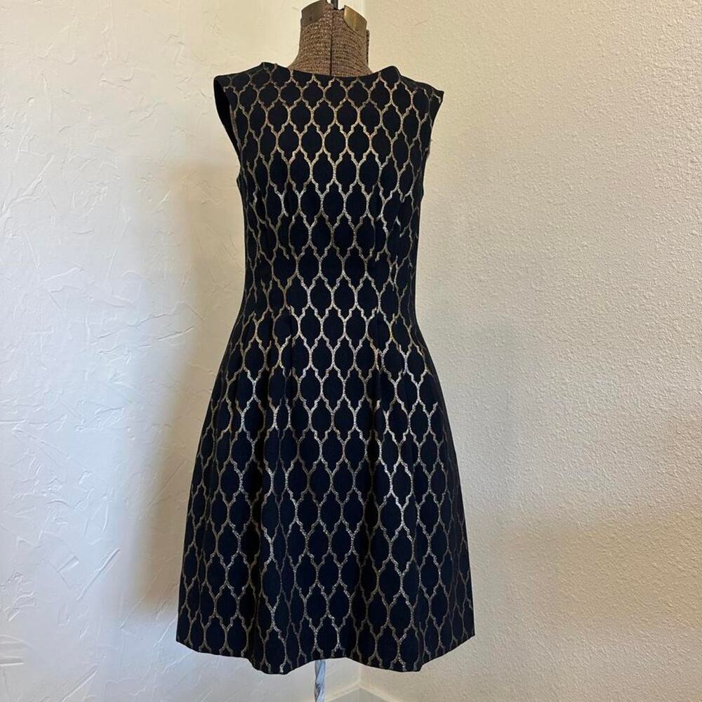 Vince Camuto Metallic Jacquard Fit & Flare Dress, Womens 4, Black & Gold